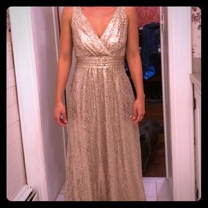 david's bridal gold sequin bridesmaid dress